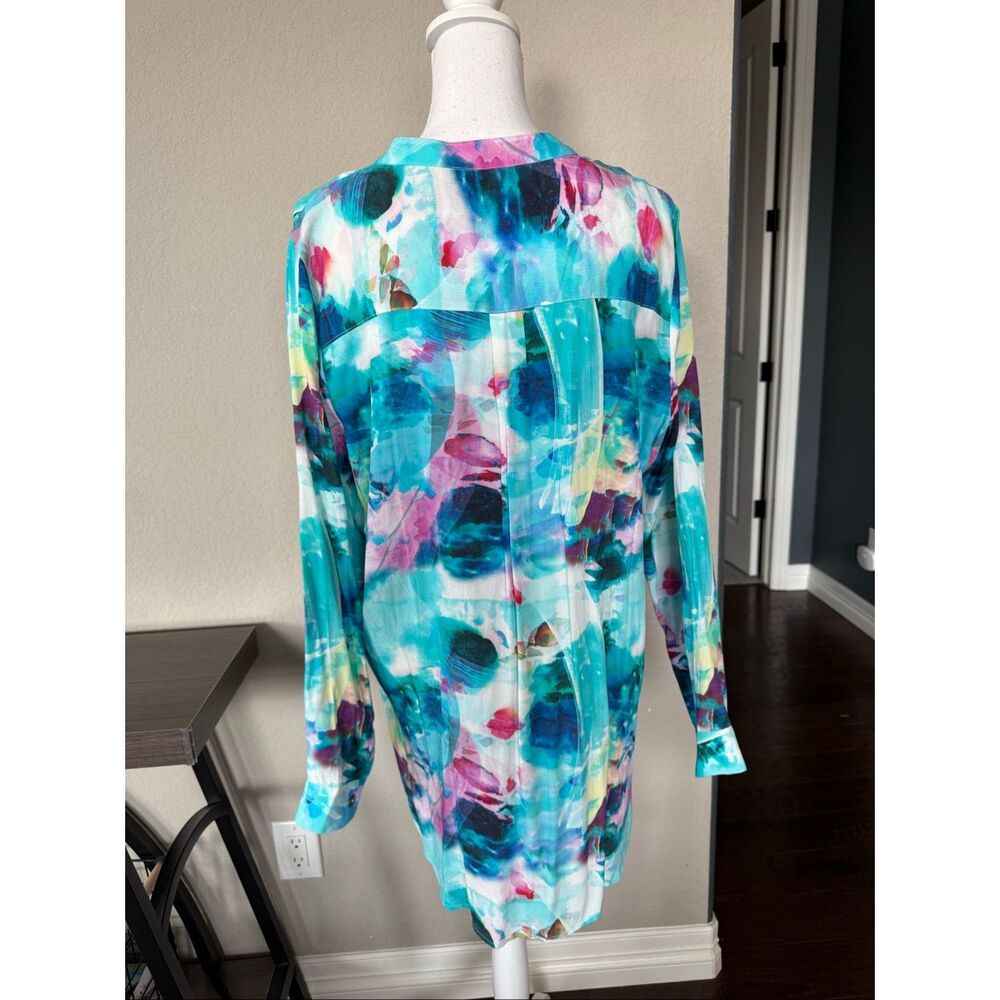 Soft Surroundings Blue Patterned Button Down Blou… - image 5